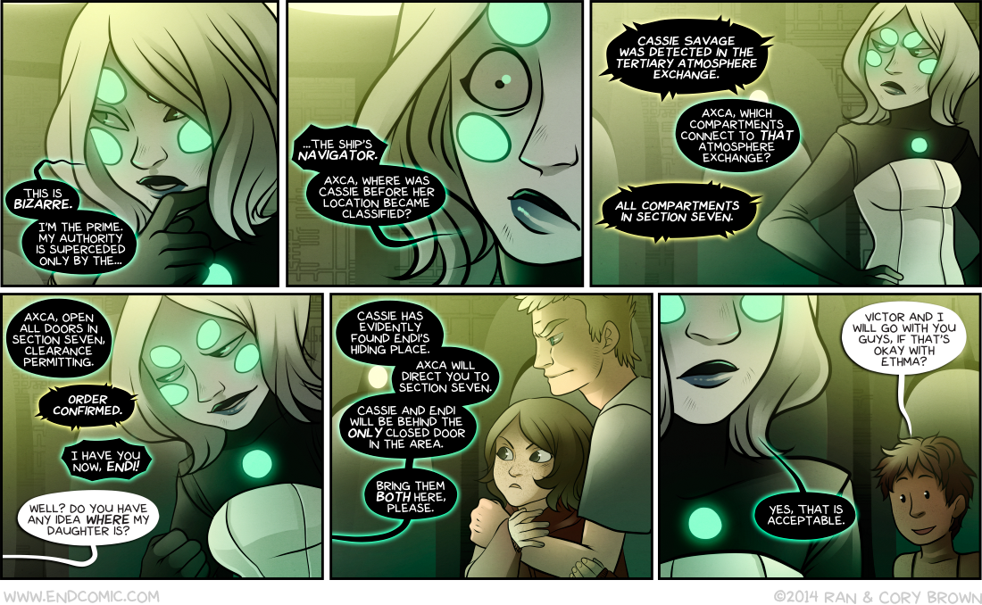 Having witnessed Heather's bout of rage-fueled superhuman strength, Victor refrains from telling further stories. With nothing to laugh at, Blaire falls asleep halfway to section seven. Heather, now a little calmer after her blessed reprieve from the fake commando story, suffers a pang of conscience and decides to find a blanket for her or something. Victor, desperately intrigued by Bart's unfinished story, follows the other man in hopes of finding out just who, exactly, is not in her bed like she's. Is it Blaire? Perhaps it's Trish? The suspense is killing him!!